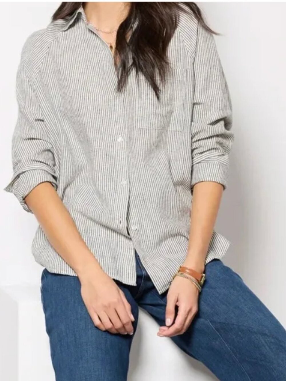 Z SUPPLY The Perfect Line Top Shirt Seasalt Micro Stripe Small Preppy Minimalist